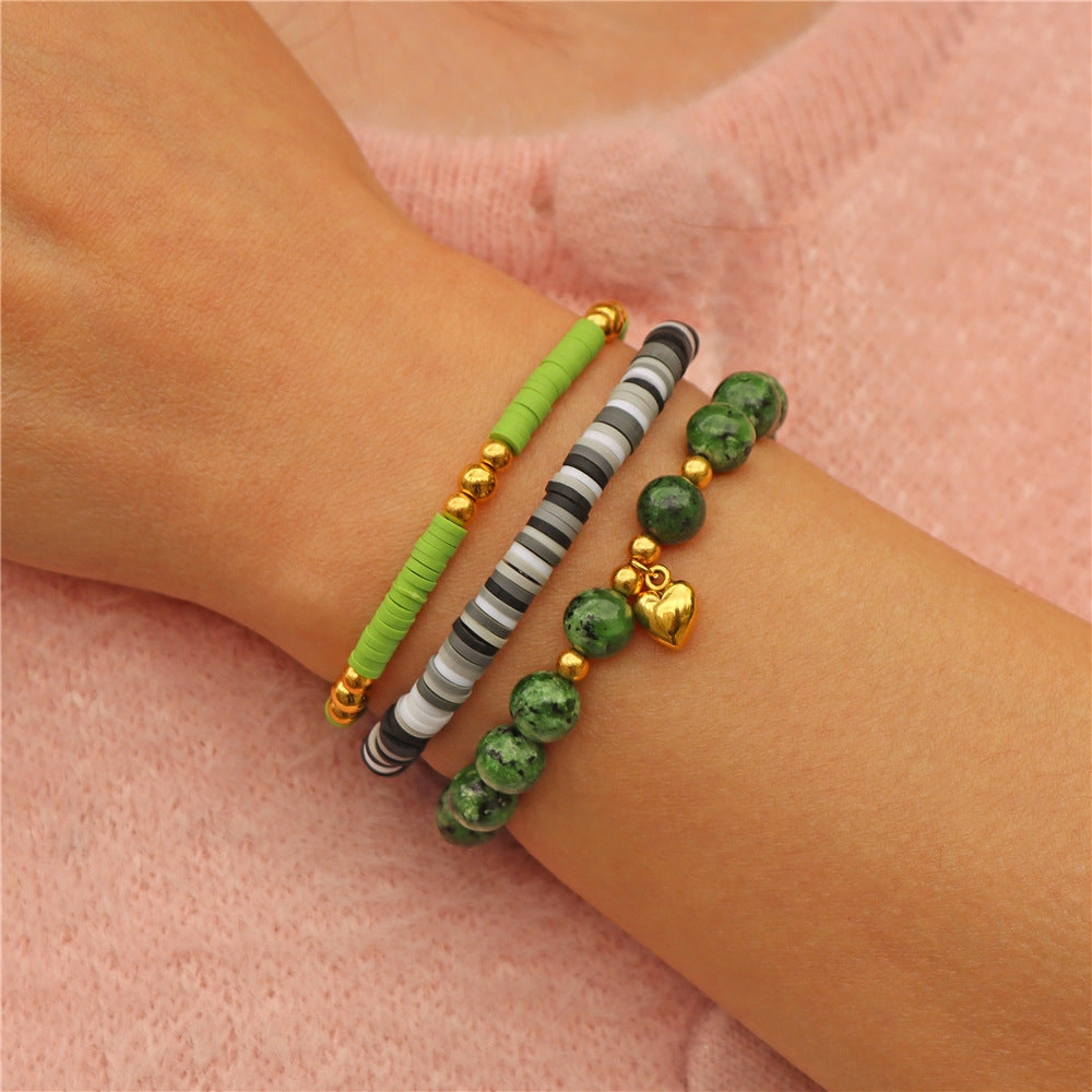 Wholesale Natural Stone Soft Pottery Beads Three-Piece Elastic Cord Bracelet