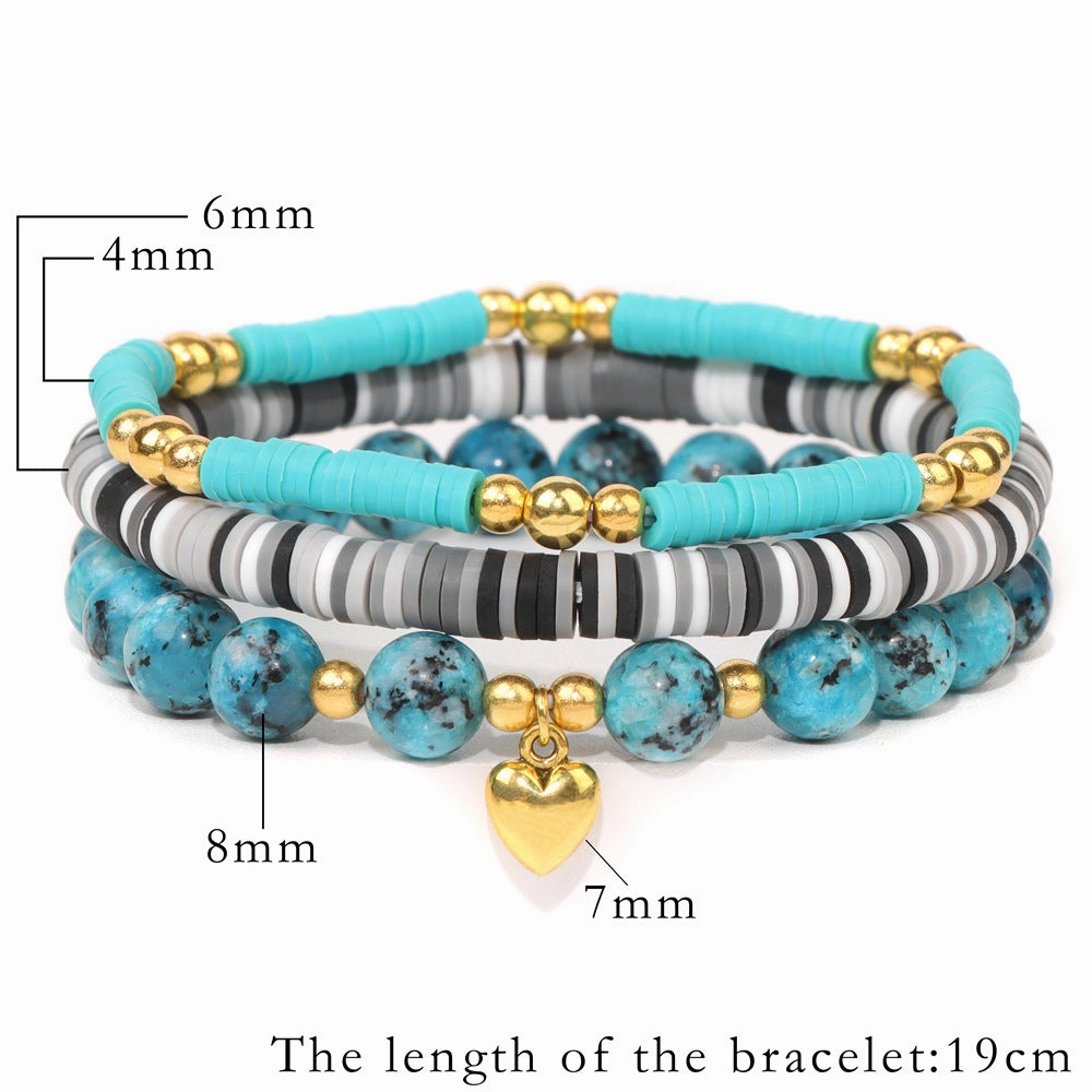 Wholesale Natural Stone Soft Pottery Beads Three-Piece Elastic Cord Bracelet