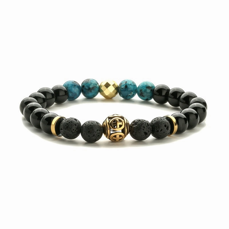 Wholesale Natural Stone Stainless Steel Cross Beading Bracelet