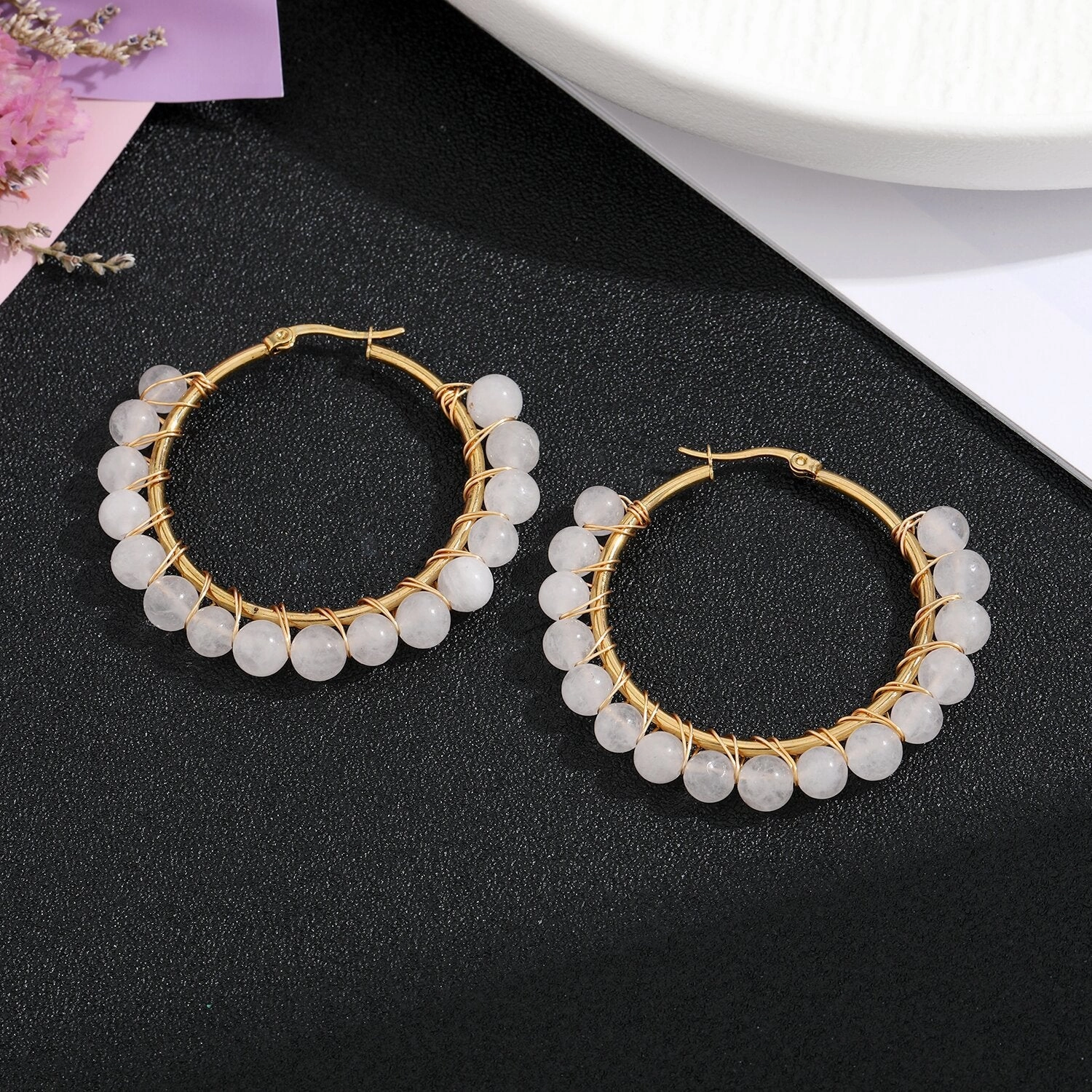 Wholesale Natural Stone Stainless Steel Earrings