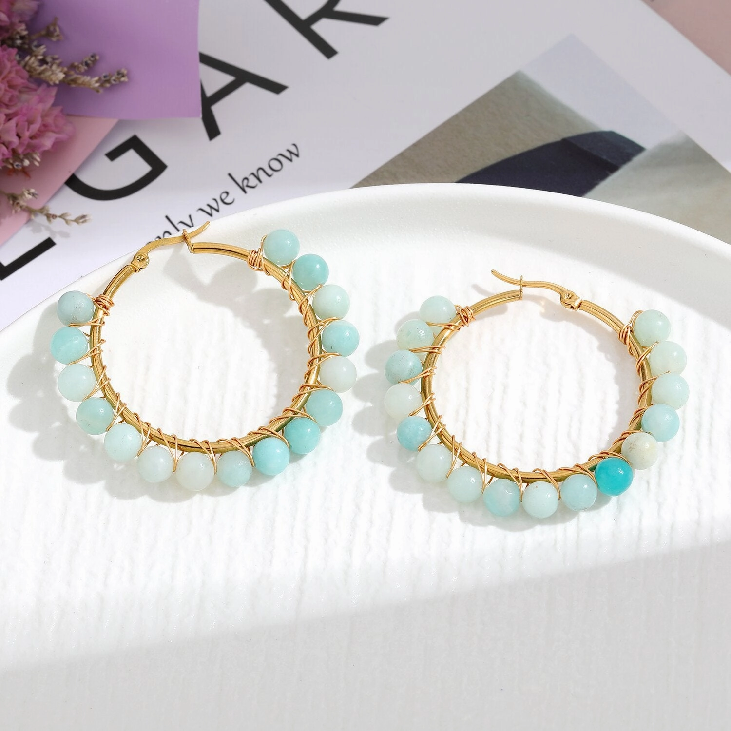 Wholesale Natural Stone Stainless Steel Earrings