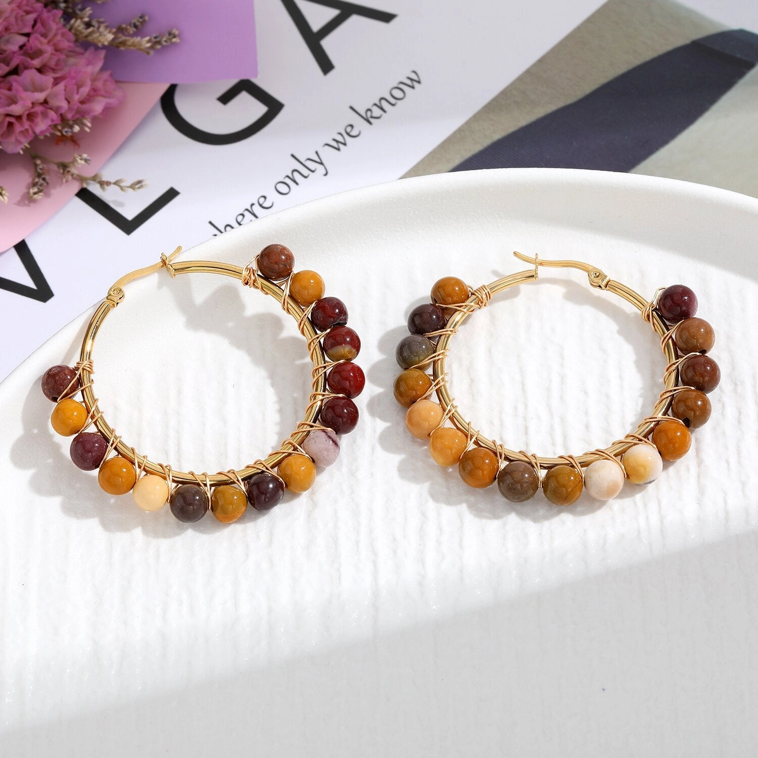 Wholesale Natural Stone Stainless Steel Earrings