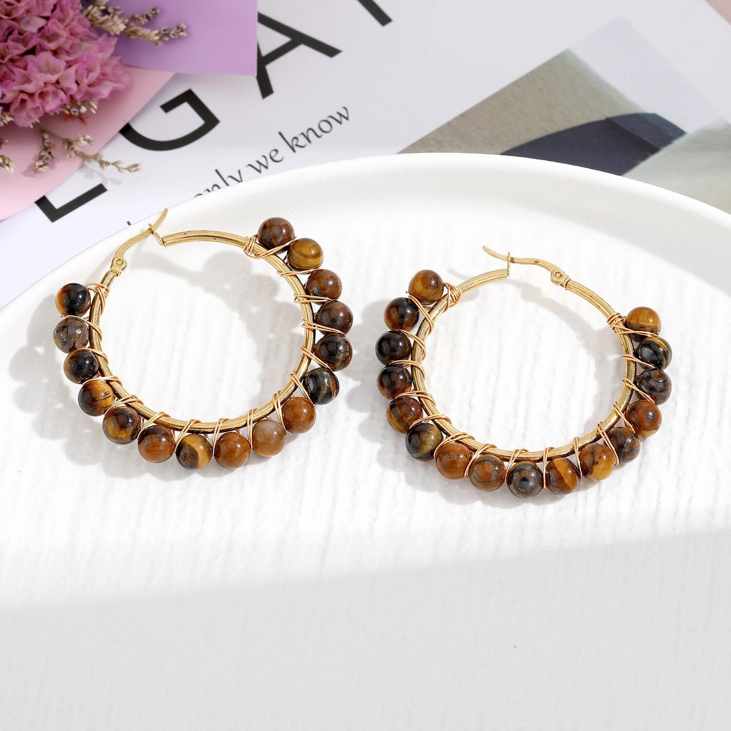 Wholesale Natural Stone Stainless Steel Earrings
