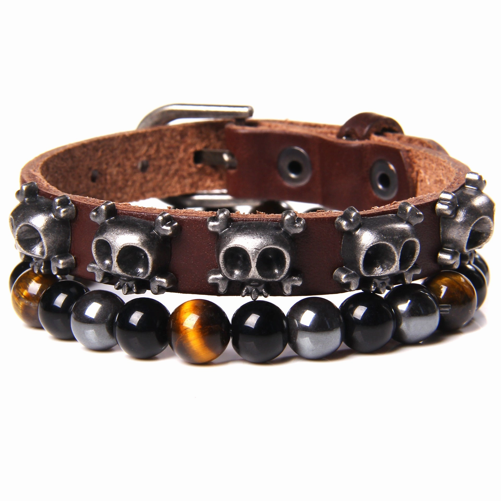 Wholesale Natural Stone Tiger Eye Beads Rivet Set Bracelet
