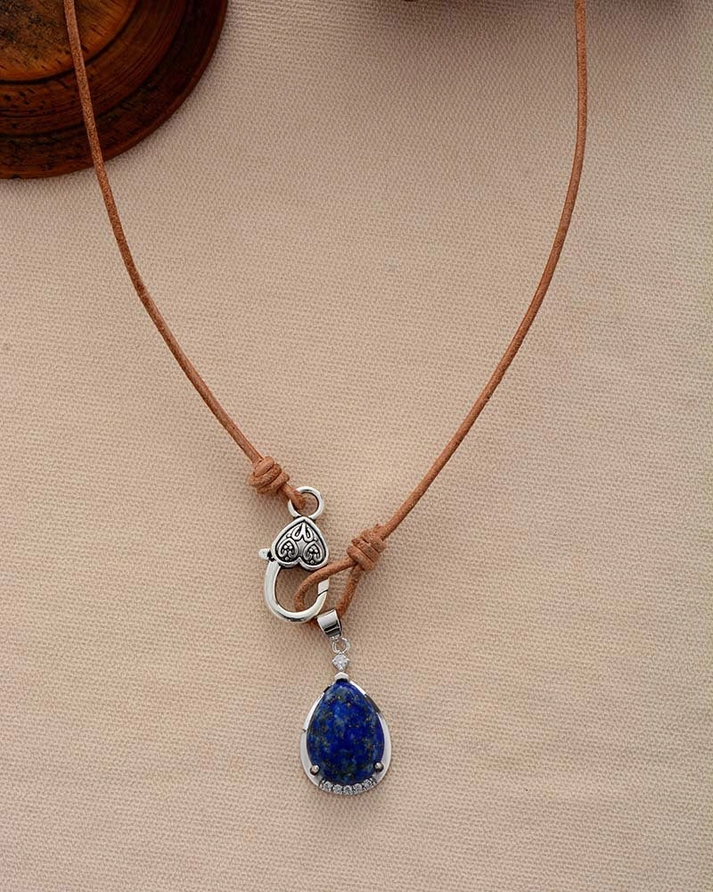 Wholesale Natural Stone Water Drop Pendant Cowhide Rope Necklace