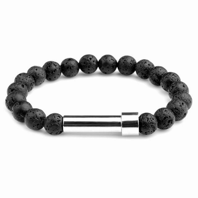 Wholesale Natural Stone Wishing Tiger Eye Lapis Lazuli Stainless Steel Round Tube Knob Bracelet