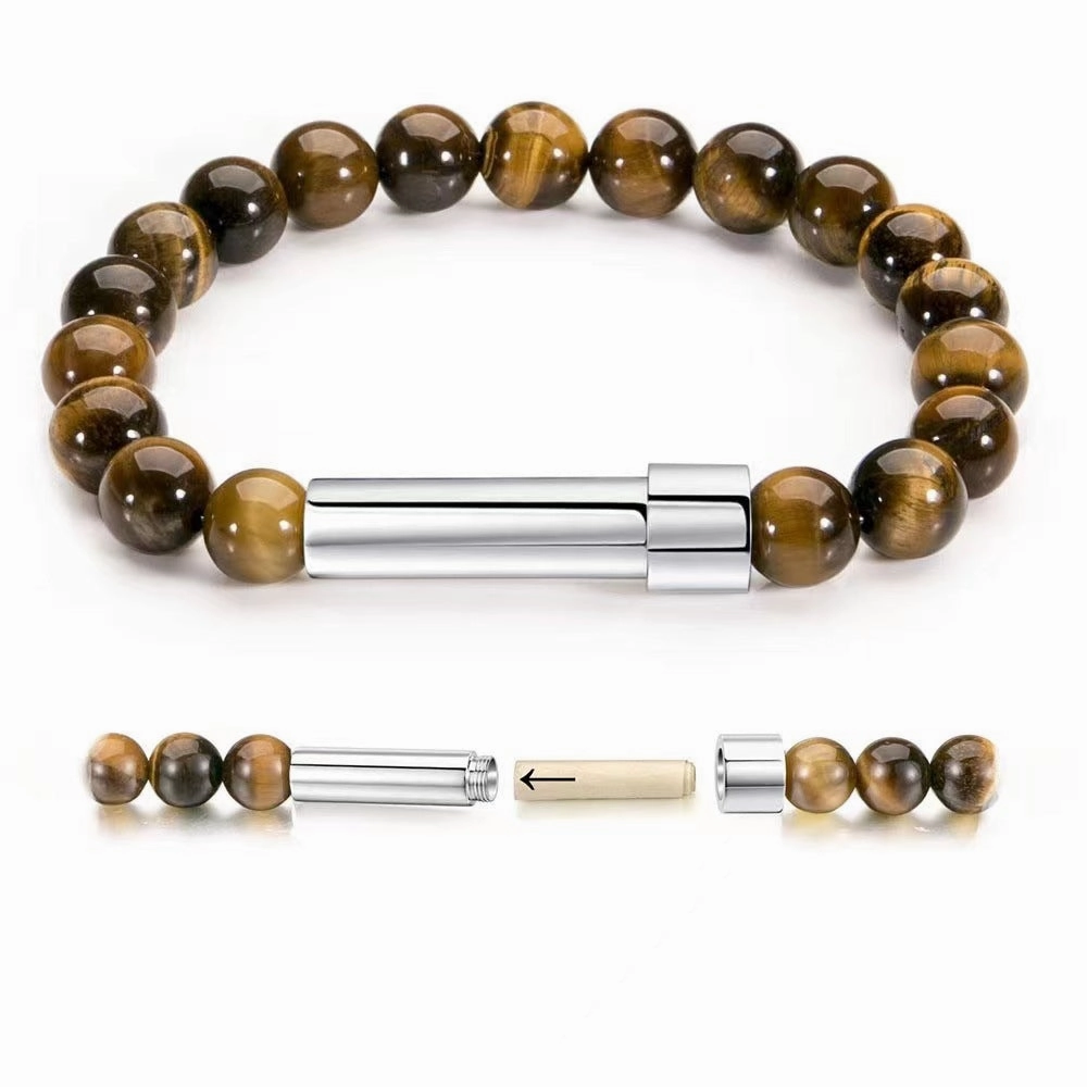 Wholesale Natural Stone Wishing Tiger Eye Lapis Lazuli Stainless Steel Round Tube Knob Bracelet