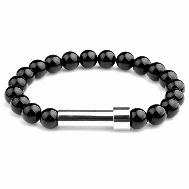 Wholesale Natural Stone Wishing Tiger Eye Lapis Lazuli Stainless Steel Round Tube Knob Bracelet