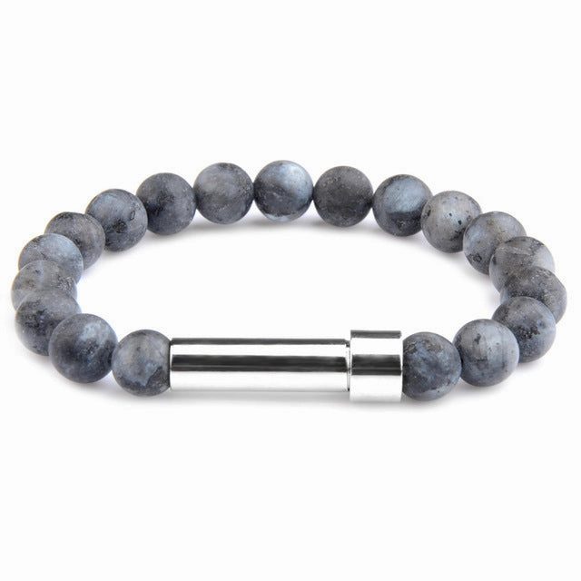 Wholesale Natural Stone Wishing Tiger Eye Lapis Lazuli Stainless Steel Round Tube Knob Bracelet