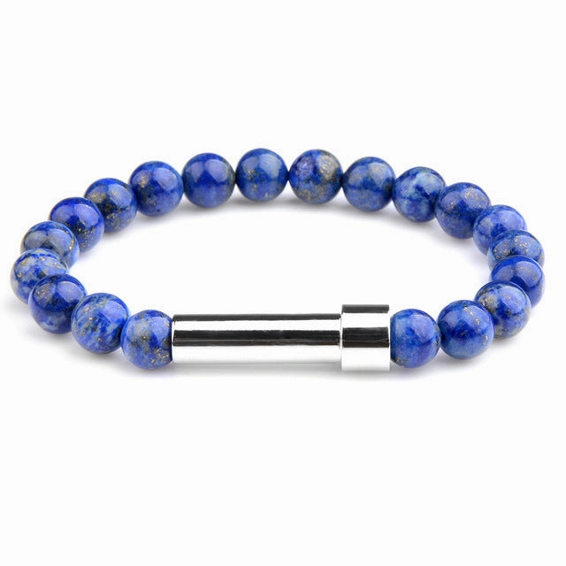 Wholesale Natural Stone Wishing Tiger Eye Lapis Lazuli Stainless Steel Round Tube Knob Bracelet