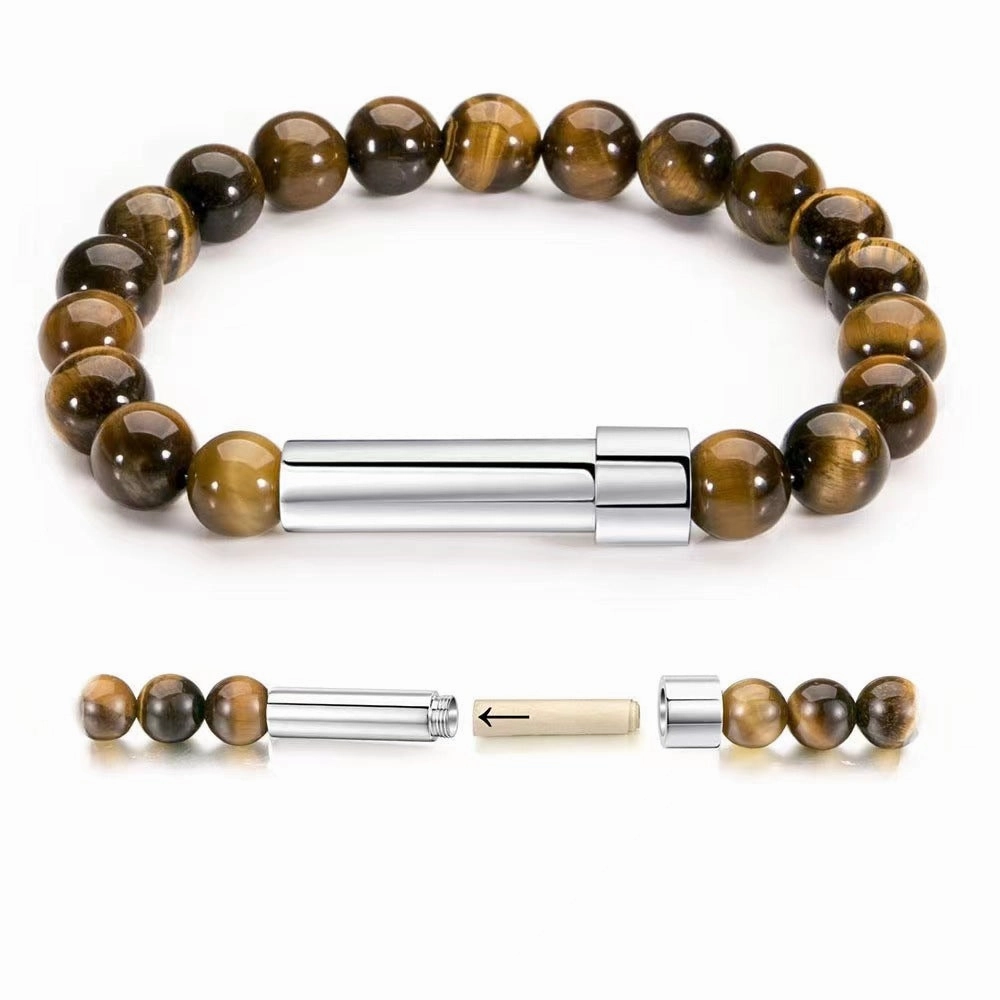 Wholesale Natural Stone Wishing Tiger Eye Lapis Lazuli Stainless Steel Round Tube Knob Bracelet