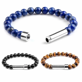 Wholesale Natural Stone Wishing Tiger Eye Lapis Lazuli Stainless Steel Round Tube Knob Bracelet