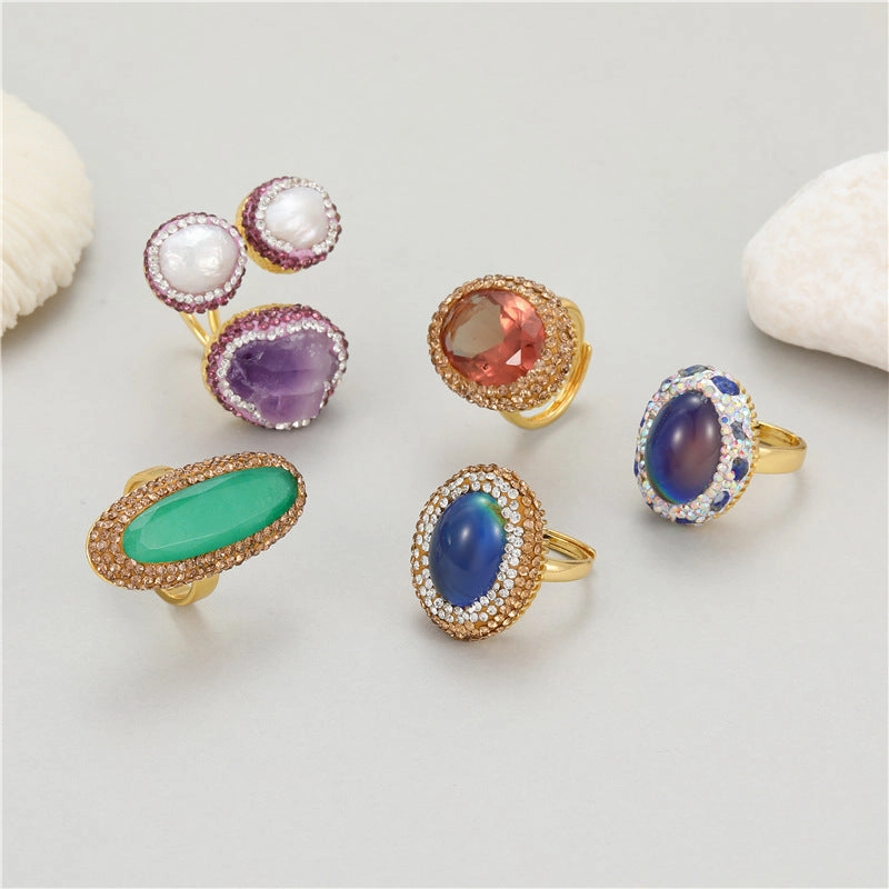 Wholesale Natural Thermostone Textured Zircon Open Ring