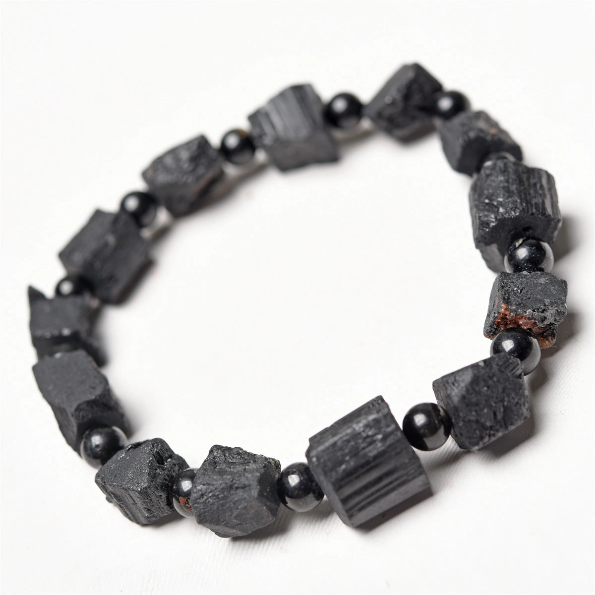 Wholesale Natural tourmaline crystal black tourmaline rough stone frosted single loop bracelet