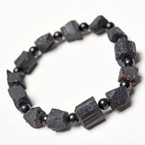 Wholesale Natural tourmaline crystal black tourmaline rough stone frosted single loop bracelet
