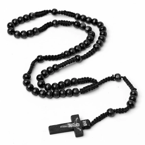 Wholesale Natural Wood Bead Cross Handmade Woven Necklace