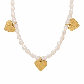 Wholesale Necklace Baroque Pearl Titanium Steel Heart Shape OLY-NE-FanT001