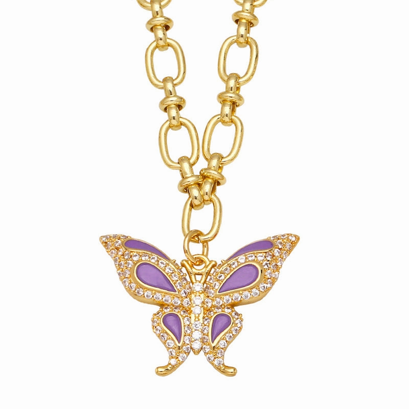 Wholesale Necklace Copper Plated 18K Gold Enamel Butterfly OLY-NE-AS012