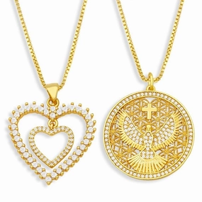 Wholesale Necklace Copper Plated 18K Gold Hollow Heart Shape Dove of Peace OLY-NE-AS006
