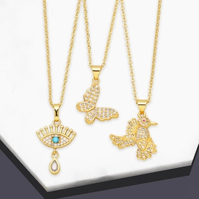 Wholesale Necklace Copper-plated 18K Gold Zircon Butterfly Devil Eye OLY-NE-AS008
