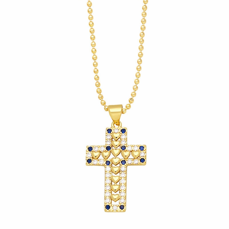 Wholesale Necklace Copper Plated 18K Gold Zircon Diamond Cross OLY-NE-AS010