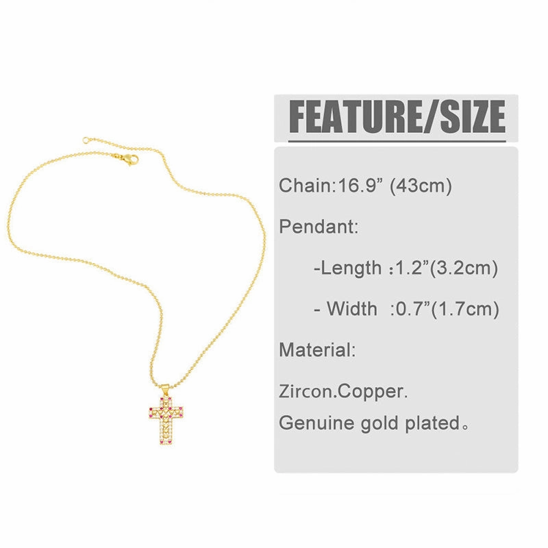 Wholesale Necklace Copper Plated 18K Gold Zircon Diamond Cross OLY-NE-AS010