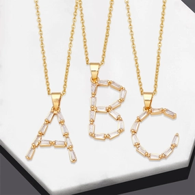 Wholesale Necklace Copper-plated 18K Gold Zircon Letters OLY-NE-AS011