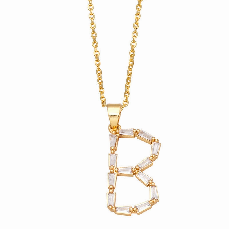 Wholesale Necklace Copper-plated 18K Gold Zircon Letters OLY-NE-AS011