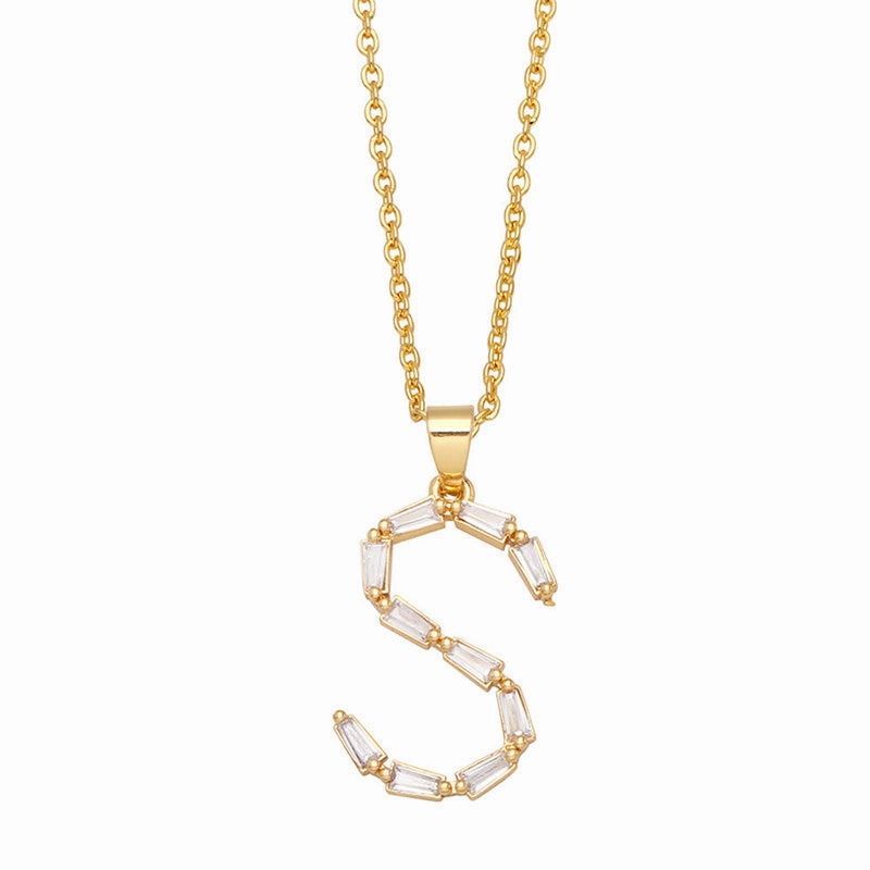 Wholesale Necklace Copper-plated 18K Gold Zircon Letters OLY-NE-AS011