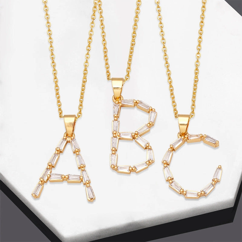 Wholesale Necklace Copper-plated 18K Gold Zircon Letters OLY-NE-AS011