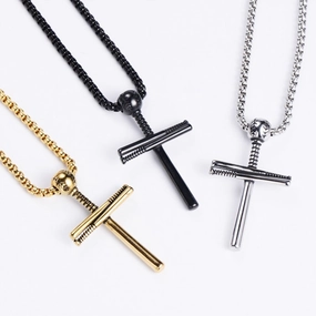 Wholesale Necklace Electroplated Stainless Steel Baseball Cross OLY-NE-AIMILUO001
