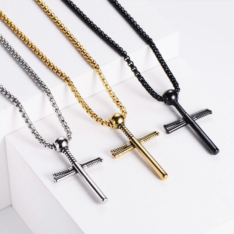 Wholesale Necklace Electroplated Stainless Steel Baseball Cross OLY-NE-AIMILUO001