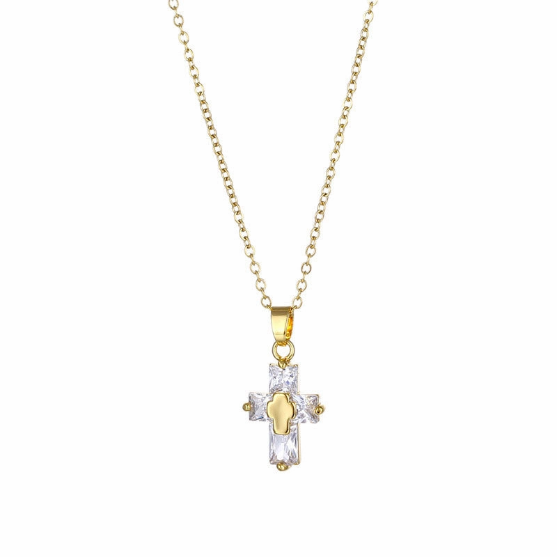 Wholesale Necklace Stainless Steel Cross Zircon OLY-NE-QR013