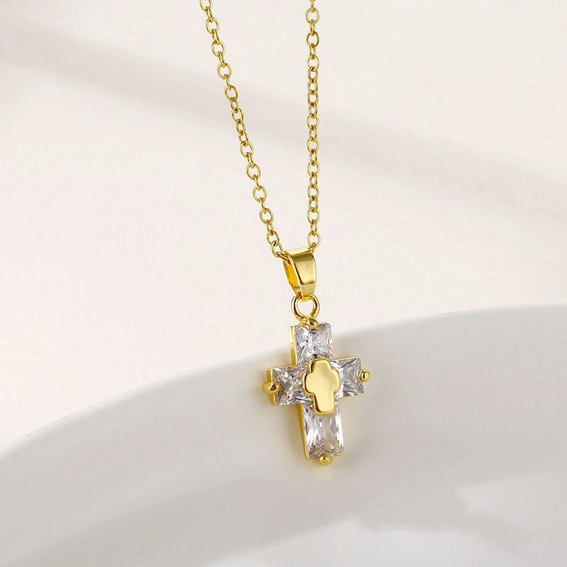 Wholesale Necklace Stainless Steel Cross Zircon OLY-NE-QR013