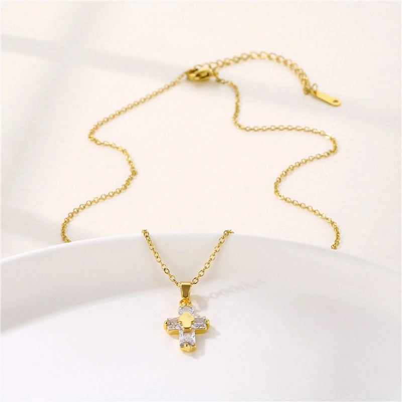 Wholesale Necklace Stainless Steel Cross Zircon OLY-NE-QR013