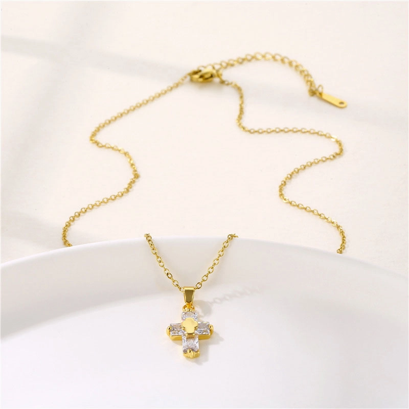 Wholesale Necklace Stainless Steel Cross Zircon OLY-NE-QR013