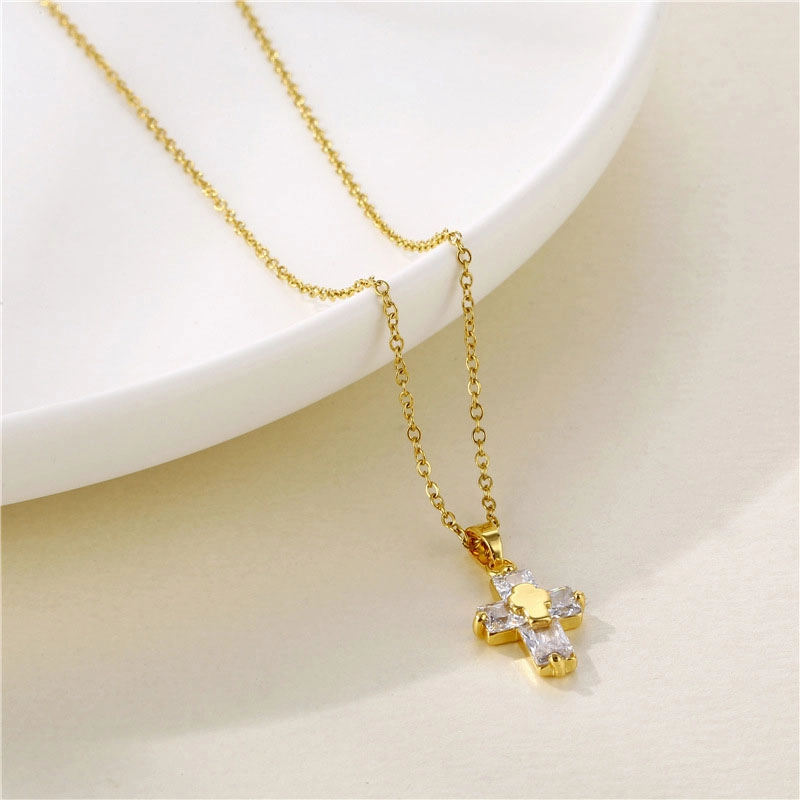 Wholesale Necklace Stainless Steel Cross Zircon OLY-NE-QR013