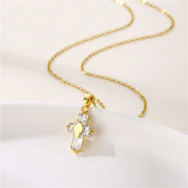 Wholesale Necklace Stainless Steel Cross Zircon OLY-NE-QR013