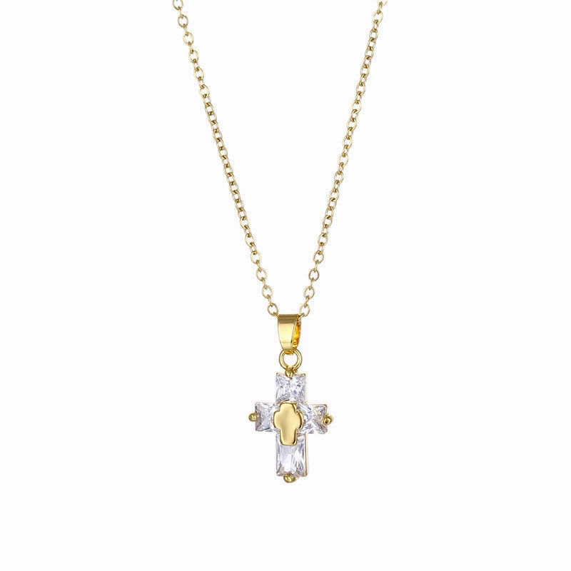 Wholesale Necklace Stainless Steel Cross Zircon OLY-NE-QR013