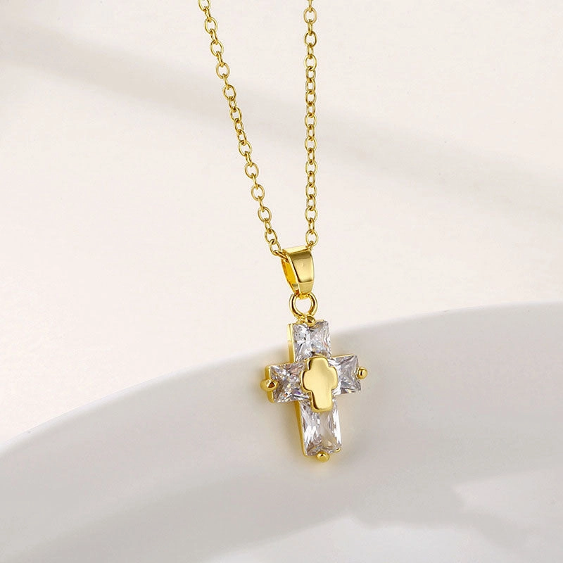 Wholesale Necklace Stainless Steel Cross Zircon OLY-NE-QR013