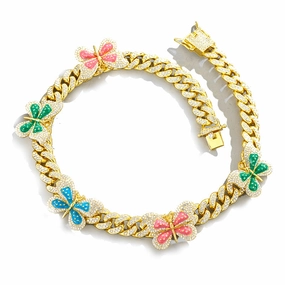 Wholesale Necklaces Alloy Cuban Chain Full Diamond Colorful Butterfly OLY-NE-XD002