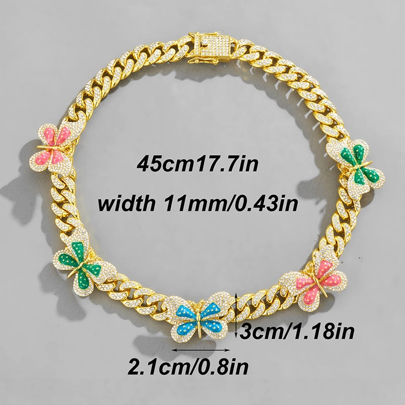 Wholesale Necklaces Alloy Cuban Chain Full Diamond Colorful Butterfly OLY-NE-XD002