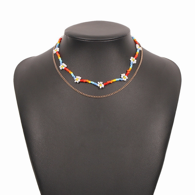 Wholesale Necklaces Alloy N8689 Bohemian Colorful Rice Bead Necklace OLY-NE-QD002