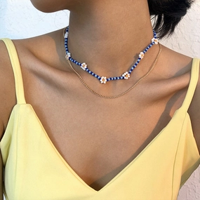 Wholesale Necklaces Alloy N8689 Bohemian Colorful Rice Bead Necklace OLY-NE-QD002