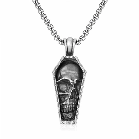 Wholesale Necklaces Stainless Steel Punk Style Gothic Skull Coffin Pendant Necklace OLY-NE-MLei001