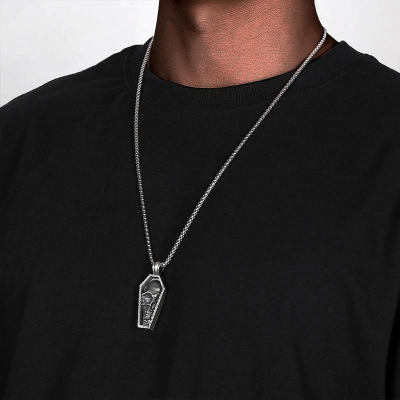 Wholesale Necklaces Stainless Steel Punk Style Gothic Skull Coffin Pendant Necklace OLY-NE-MLei001