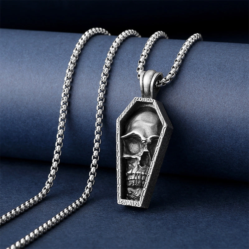 Wholesale Necklaces Stainless Steel Punk Style Gothic Skull Coffin Pendant Necklace OLY-NE-MLei001