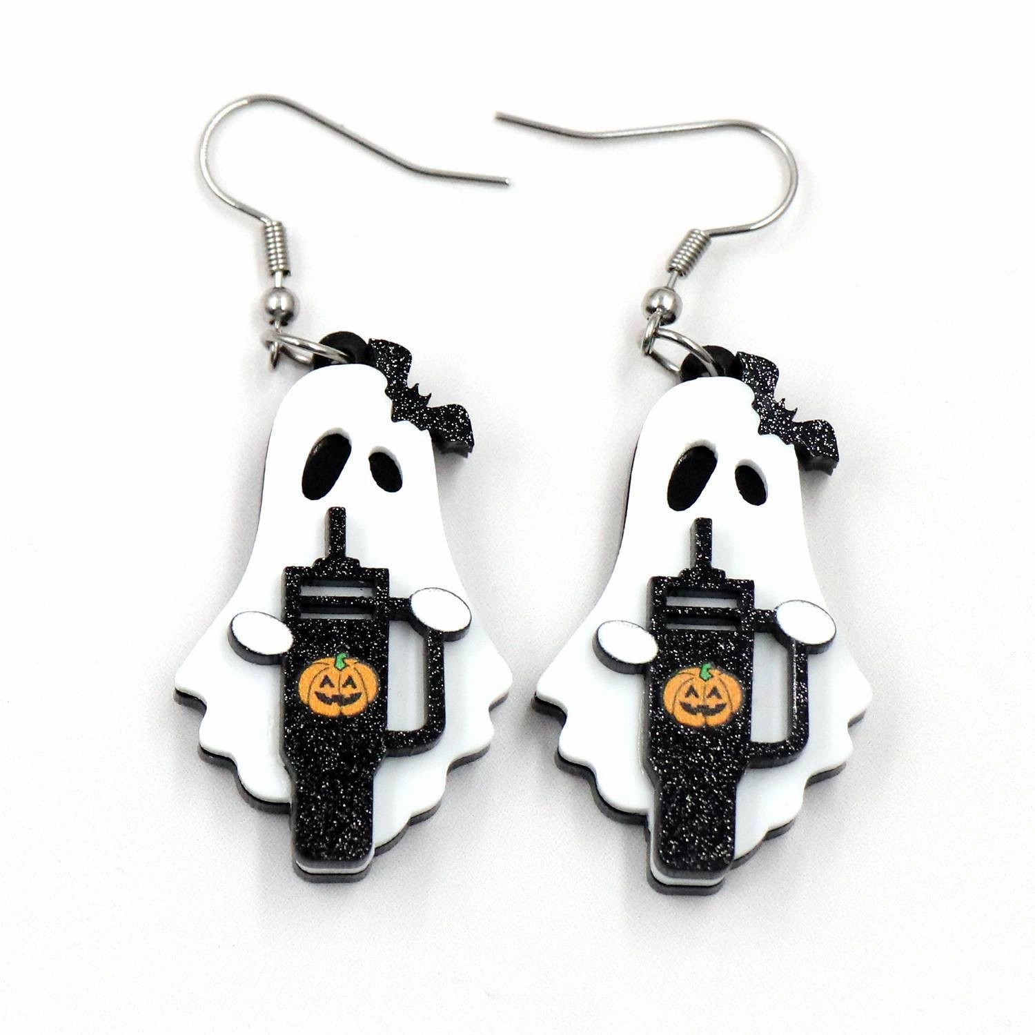 Wholesale New Acrylic Ghost Trumpet Bat Halloween Earrings