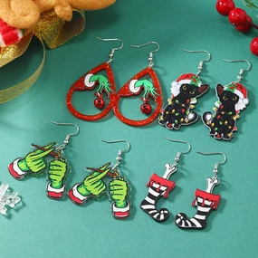 Wholesale New Acrylic Reversible Retro Fashion Halloween Socks Black Cat Earrings