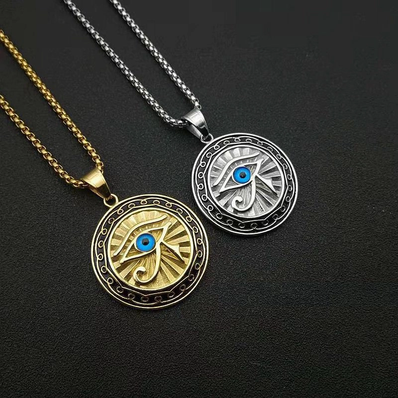 Wholesale New Alloy Gold Plated Blue Eyes Round Plate Pendant Necklace